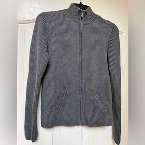 Lauren Ralph Lauren Women’s Charcoal Full Zip Knit Sweater Long Sleeve, Size M